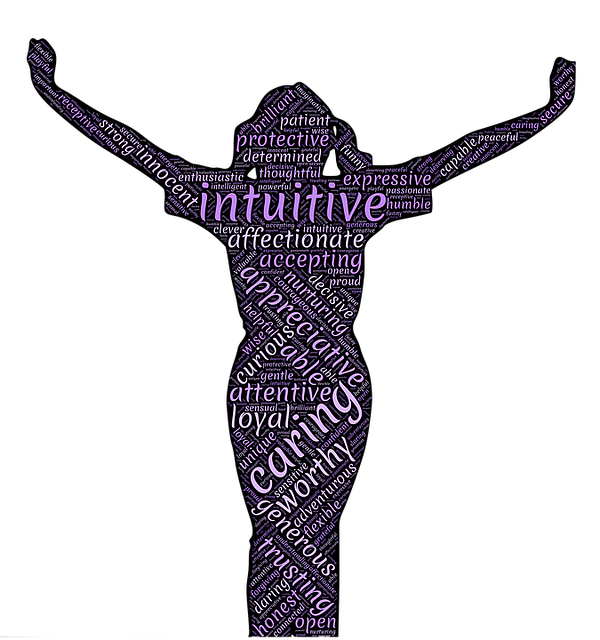 Sillouette of woman covered in positive words